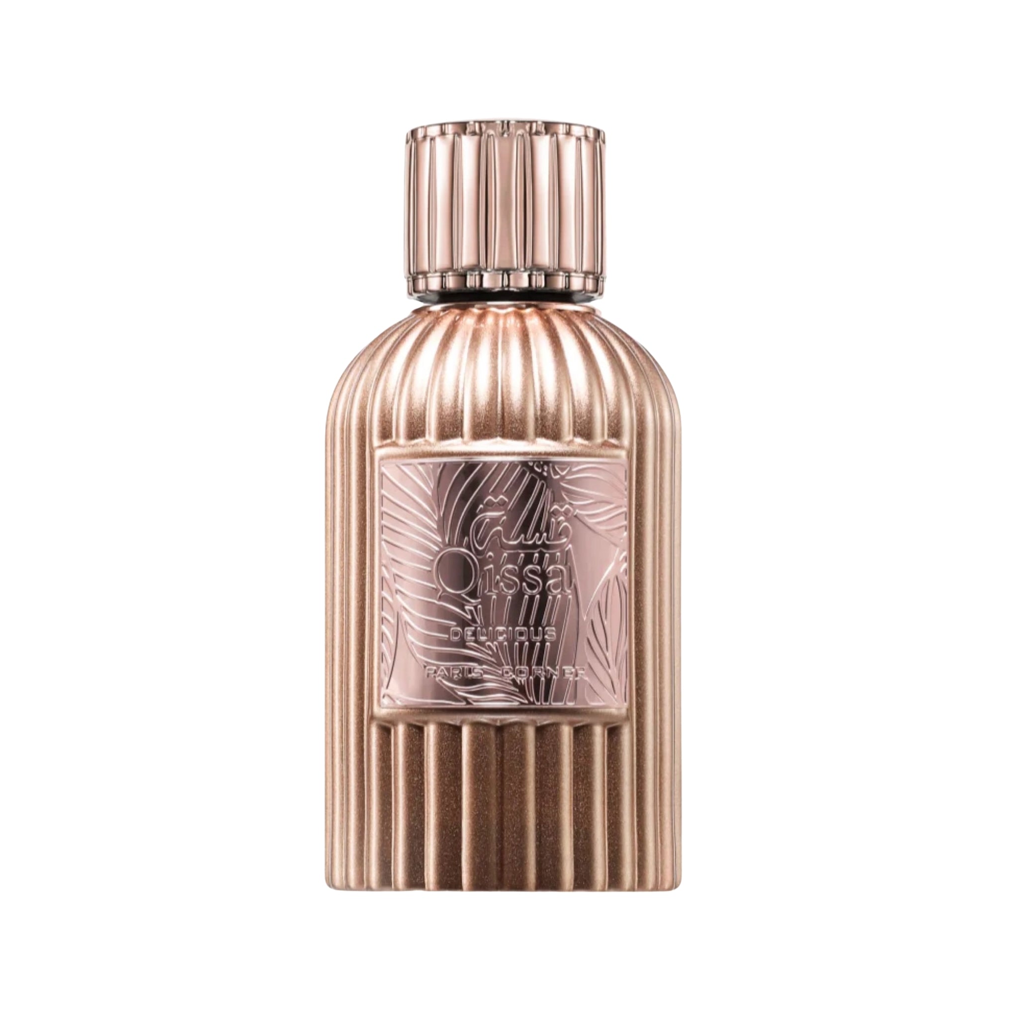 Flaska av doften Qissa Delicious med en elegant design och sofistikerad stil