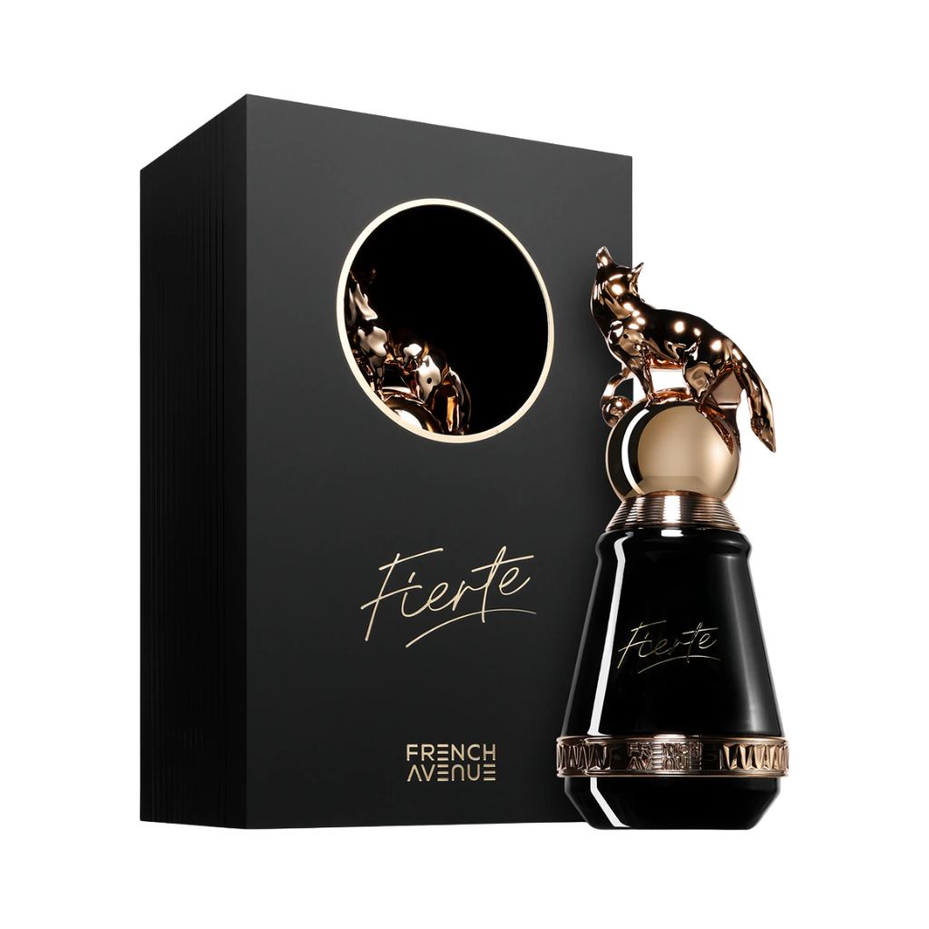French Avenue Fierte unisex parfymflaska med svart och guld design samt lyxig förpackning