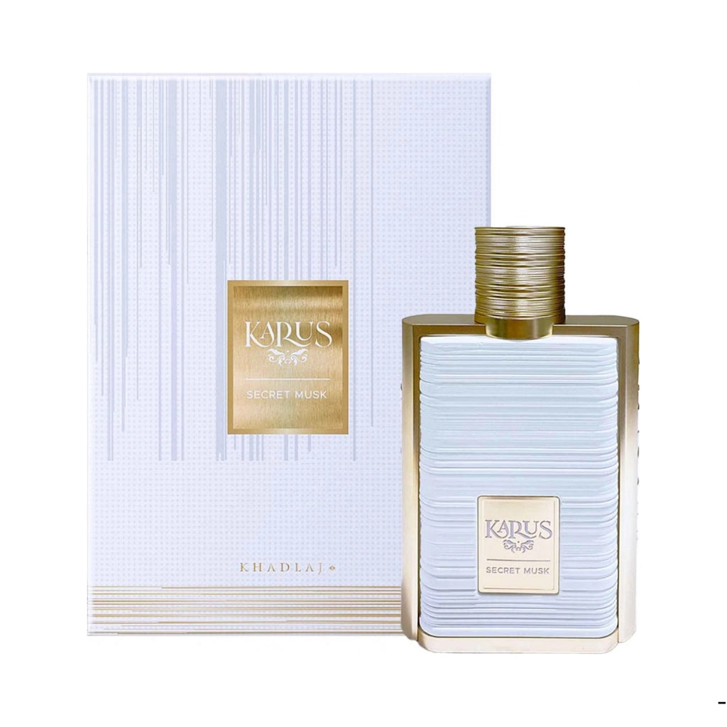 Khadlaj Karus Secret Musk unisex parfymflaska och förpackning från Tolkning av Arabians Tonka