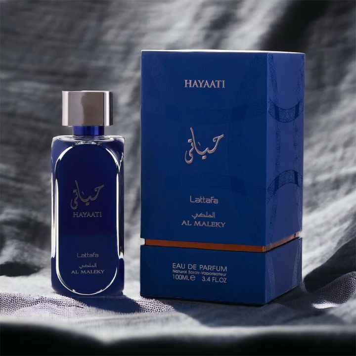 Hayaati Al Maleky 100ml edp med elegant flaska och lyxig förpackning för herrparfym