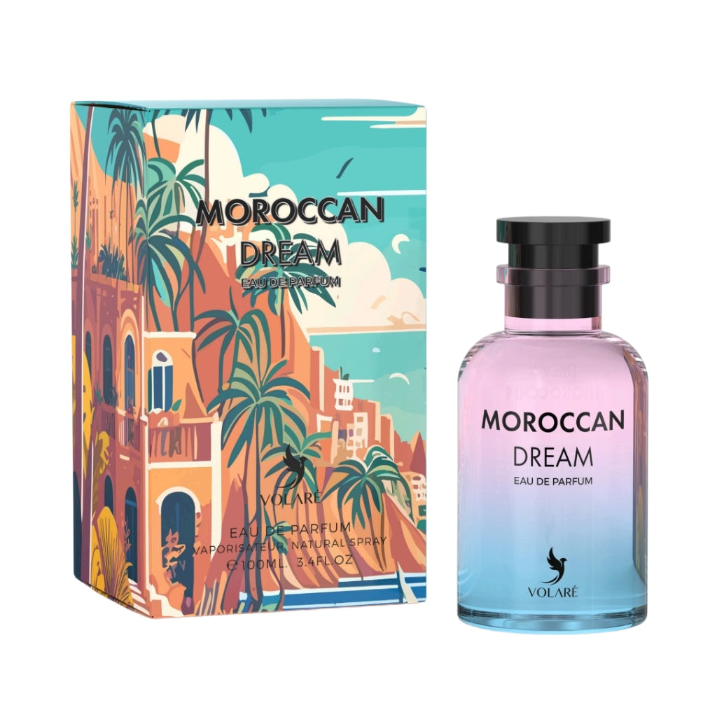 Volare Moroccan Dream herrparfym med färgglad förpackning och elegant flaska med svart lock