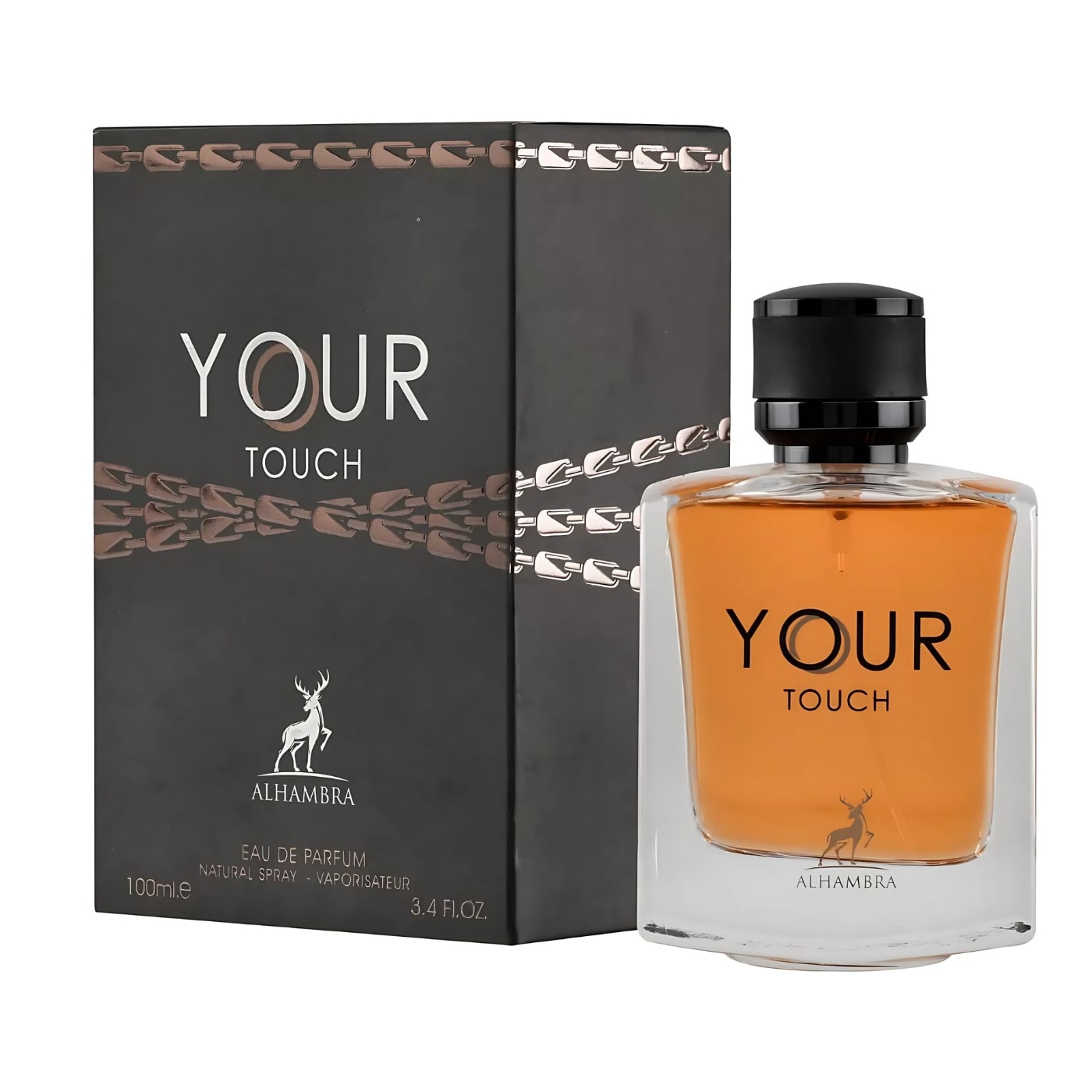 Herrparfym Your Touch från Alhambra i elegant flaskdesign med 100 ml doftvolym