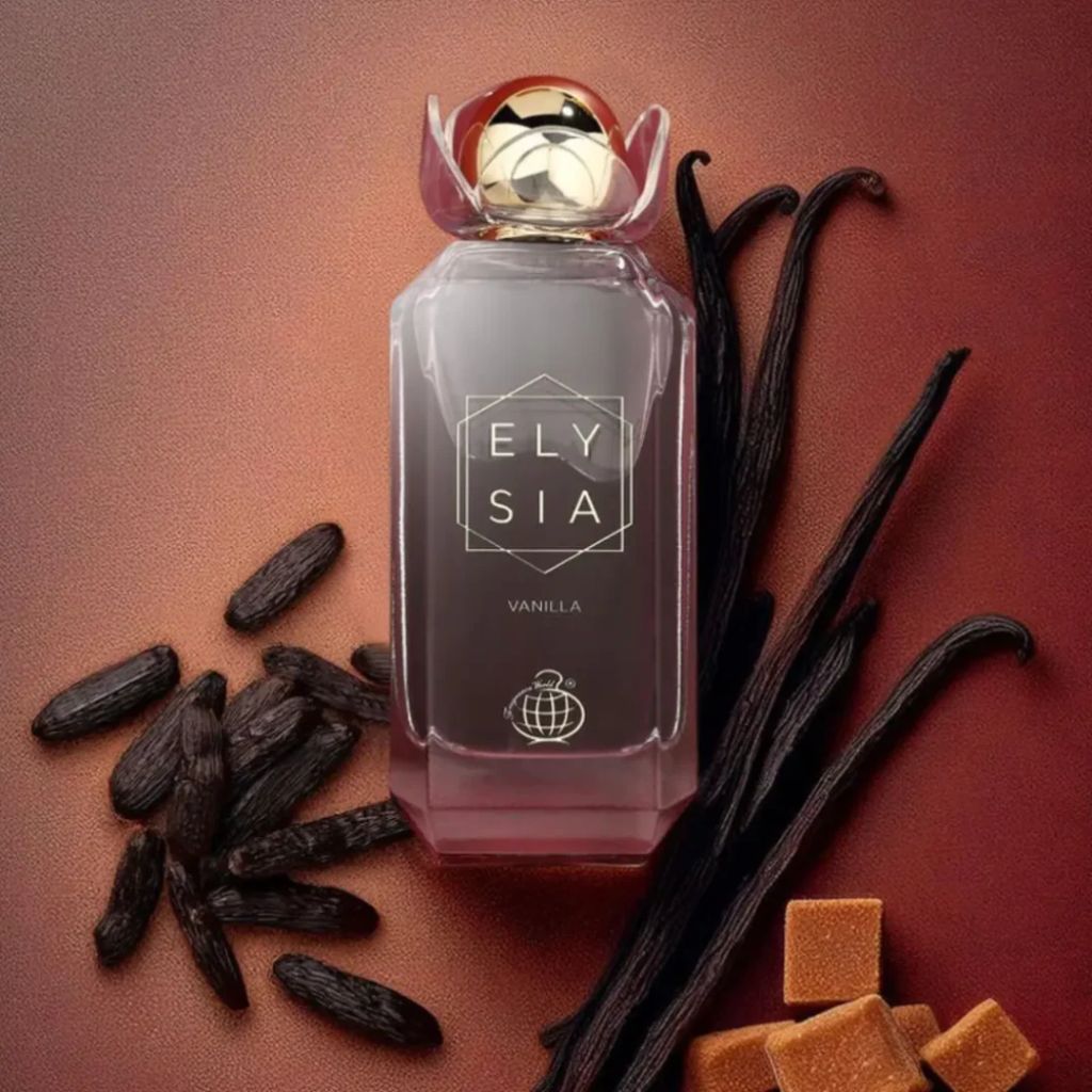 Damparfym Fragrance World Elysia Vanilla med vaniljstång och karamelldoft inspirerad av Kayali Vanilla 28