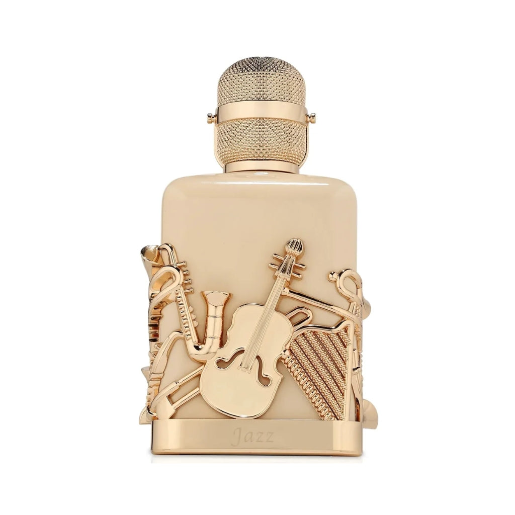 Unisex parfym Flagrance World Jazz med dekorativa musikinstrument i gulddetaljer