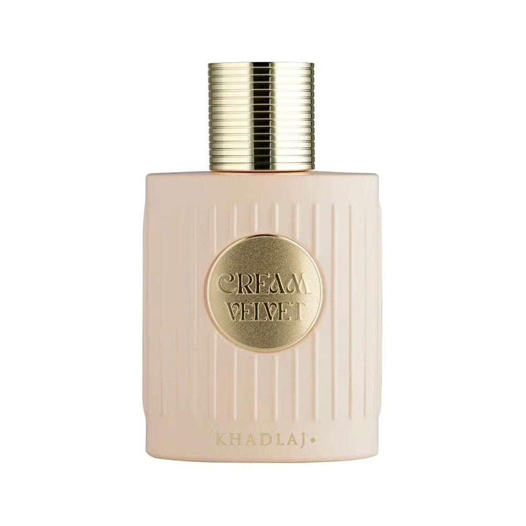 Khadlaj Creme Velvet damparfym flaska med beige design och guldlås från Giardini di Toscana Bianco Latte