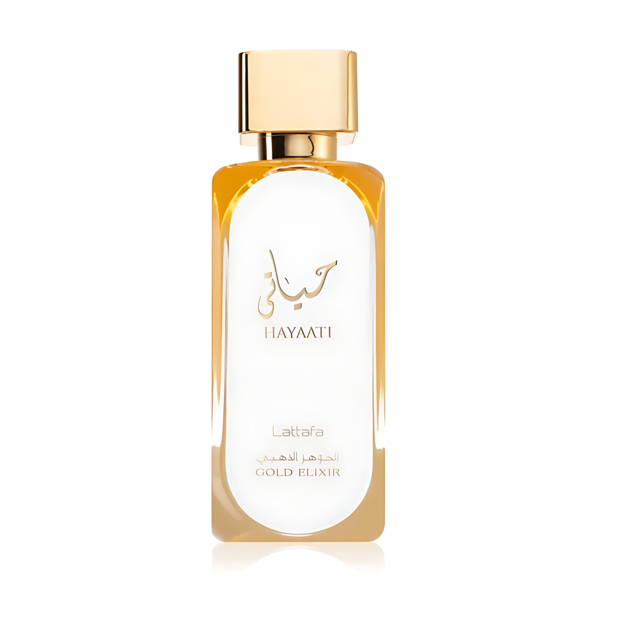 Hayaati Gold Elixir parfym från Lattafa Creation i elegant guldflaska för unisex användning