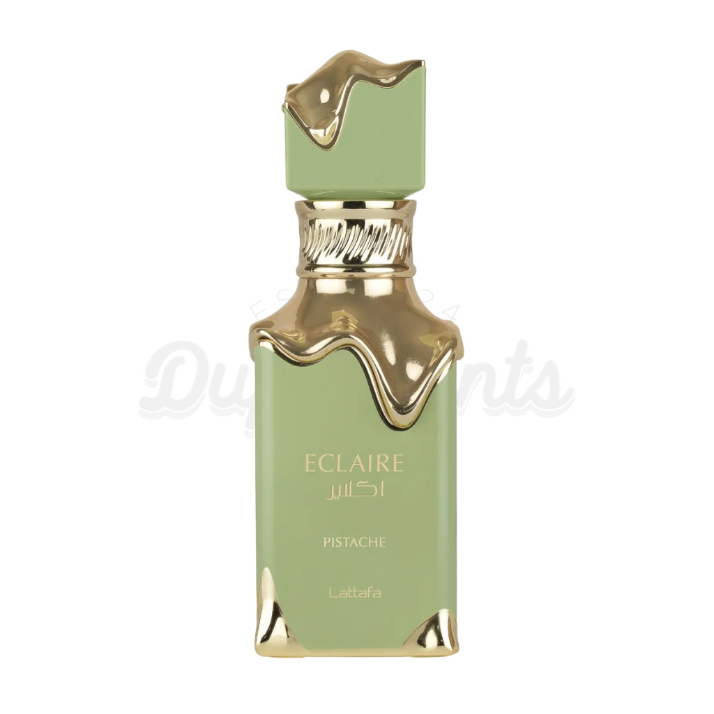 Lattafa Eclaire Pistachio damparfym i grön flaska med gulddetaljer elegant doft för kvällsbruk