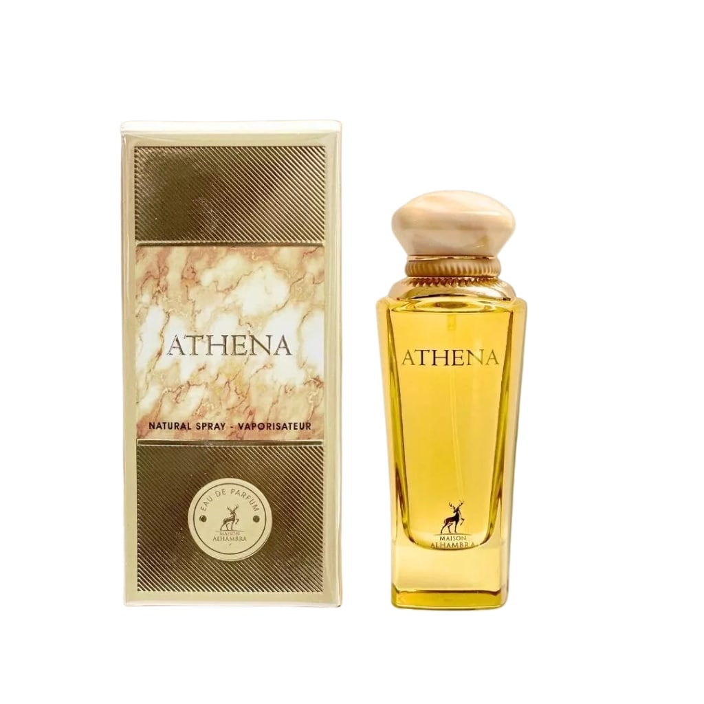 Damparfym Athena i elegant förpackning med en gyllene flaska för en sensuell doftupplevelse