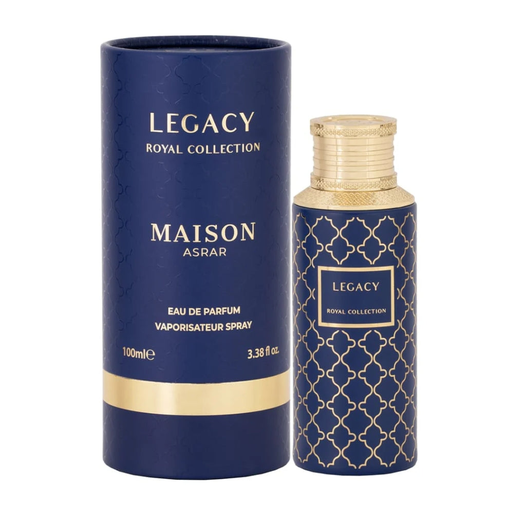 Maison Asrar Legacy herrparfym i elegant flaska med 100 ml för en distinkt doftupplevelse