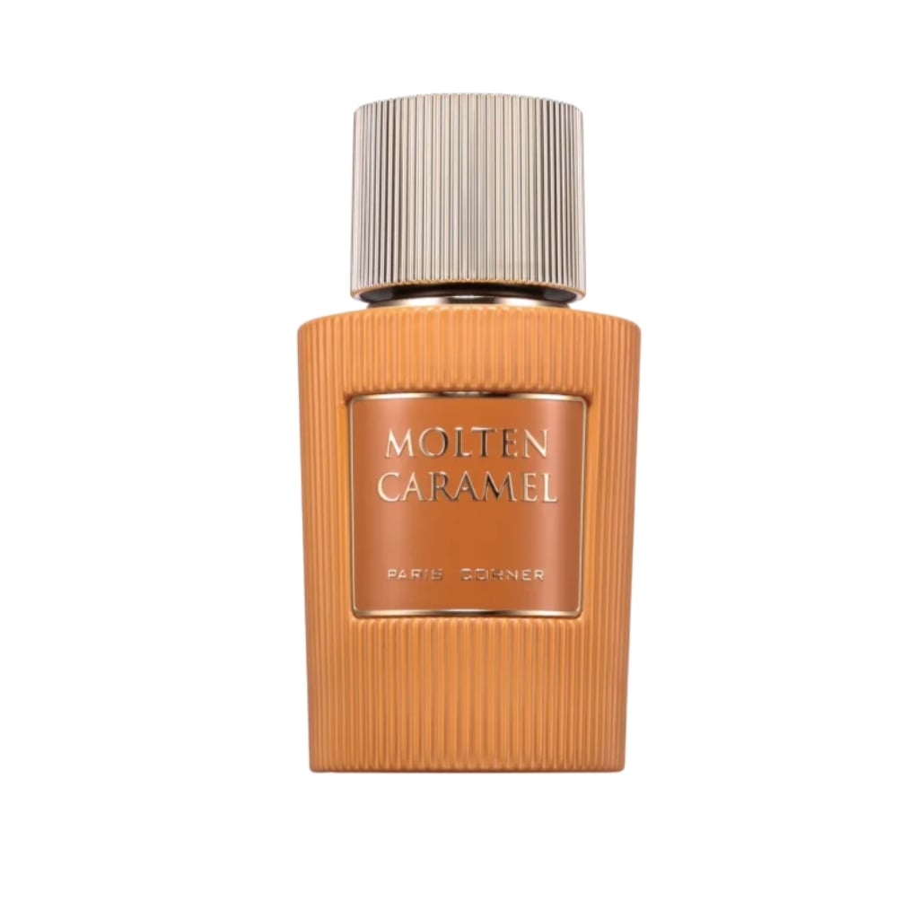 Damparfym Molten Caramel av Parti Corner med en elegant flaska i guld och en lyxig doftprofil