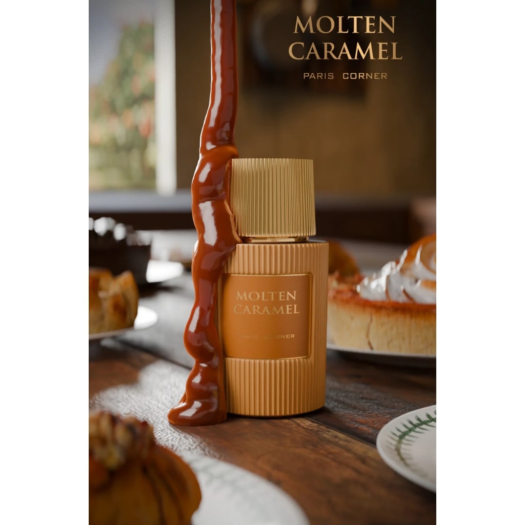 Damparfym Molten Caramel från Paris Corner med söt karamelldoft och elegant förpackning