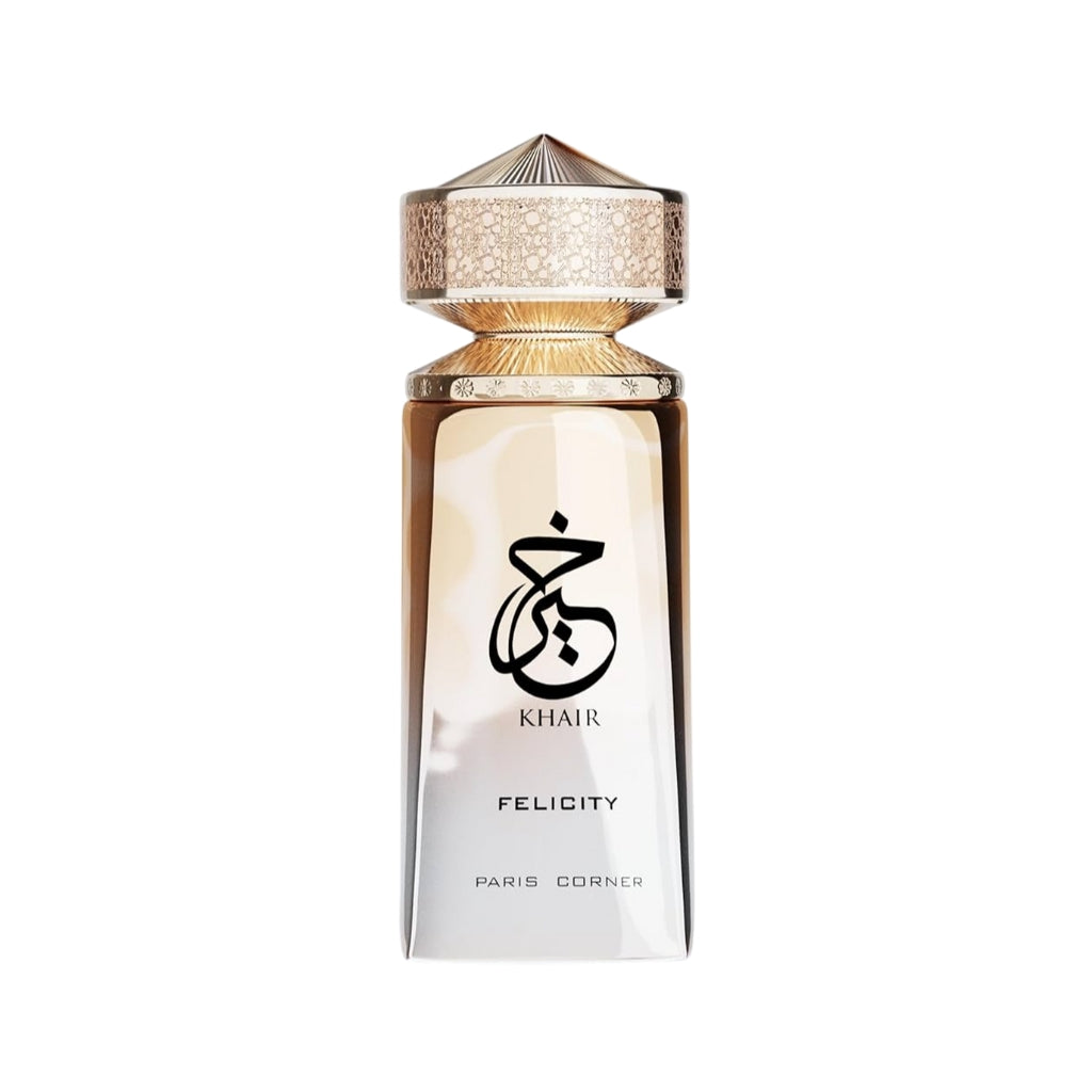 Paris Corner Khair Felicity damparfymflaska med elegant design och tolkning av Kayali Silk Santal