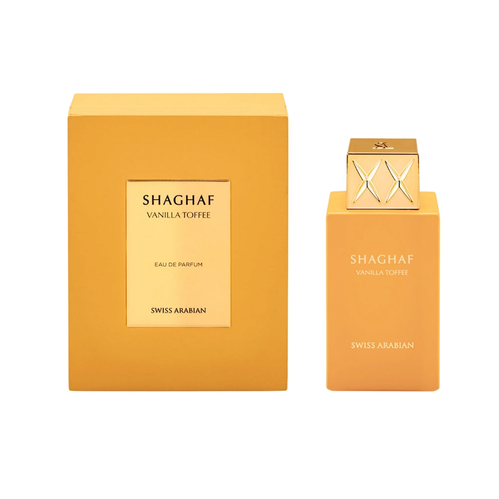 Swiss Arabian Shaghaf Vanilla Toffee damparfym i elegant förpackning med guldiga detaljer