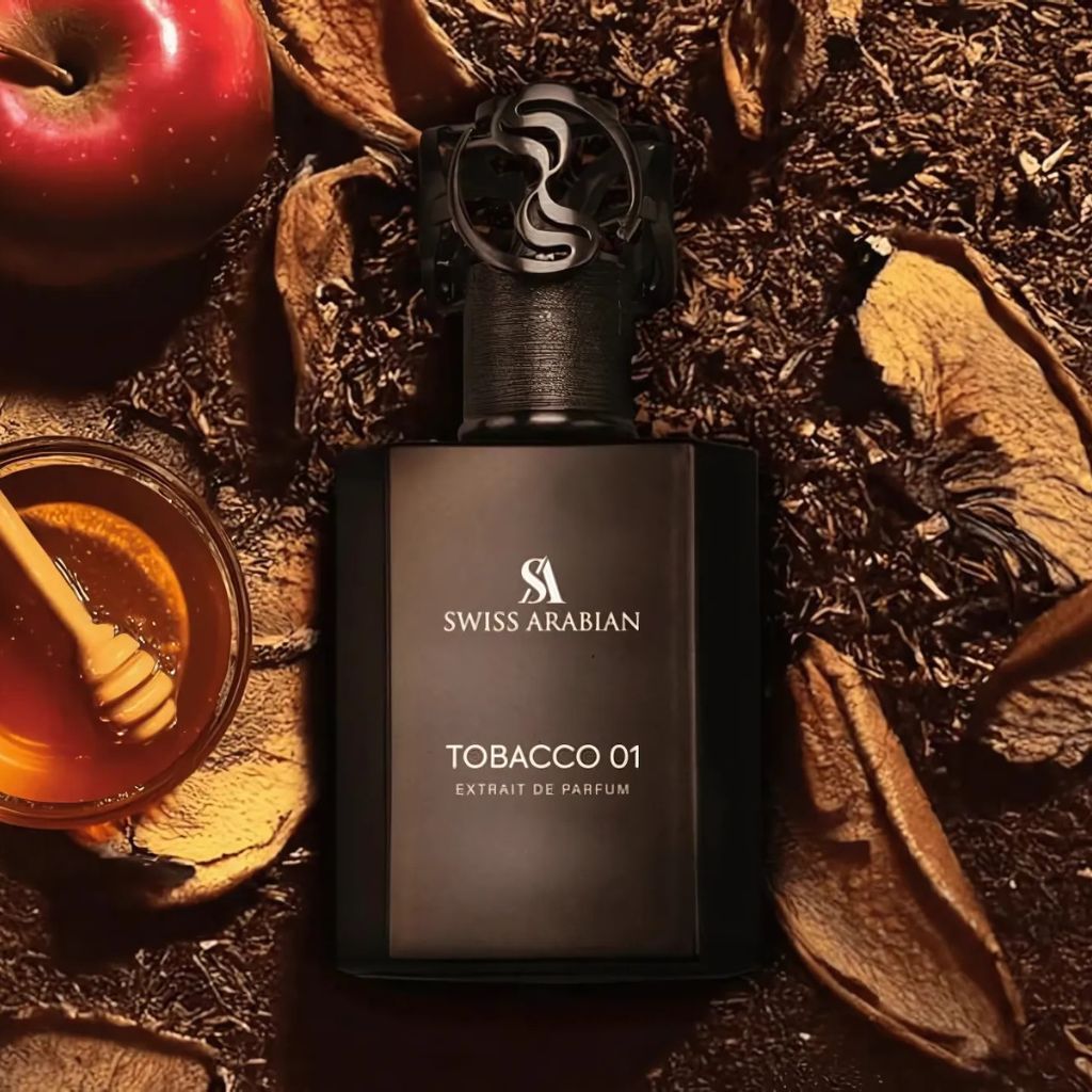 Swiss Arabian Tobacco 01 herrparfym med doft av äpple och honung i en elegant flaska