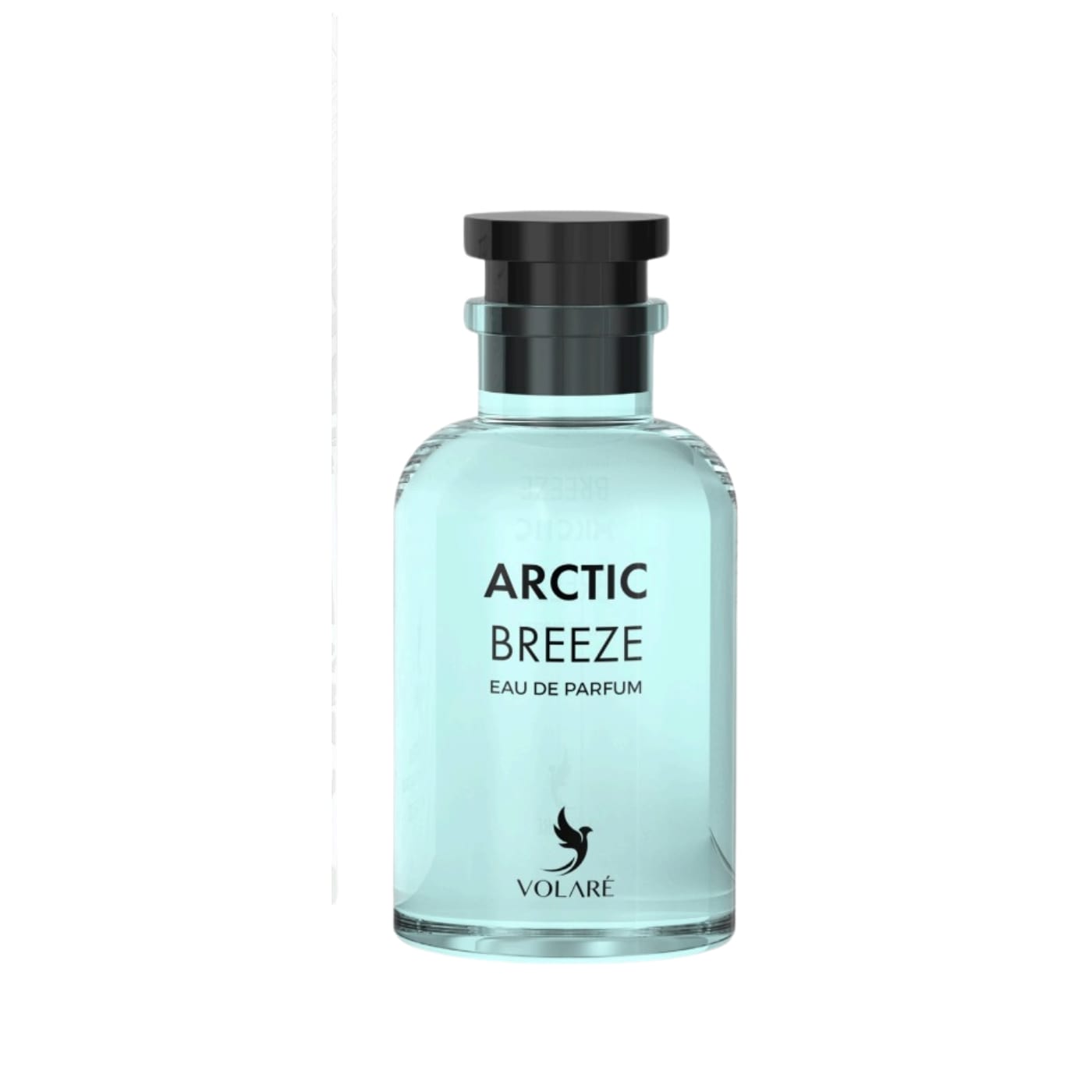 Volare Arctic Breeze herrparfym i ljusblå glasflaska med svart lock från Tolkning av LV Imaginaton